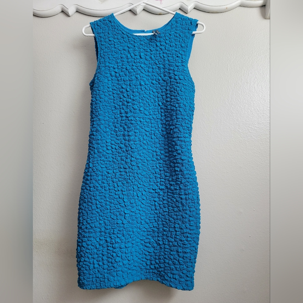 Anthropologie Textured Sleeveless Mini Dress in Teal Blue